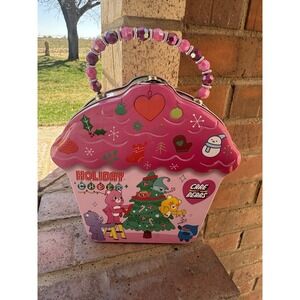 Care Bear Christmas Tin Box With Beaded Handle Brand New